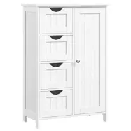 VASAGLE badrumsskåp, m. 1 dörr, 4 lådor och 1 hylla - vit MDF