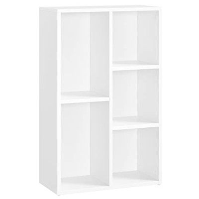 VASAGLE bokhylla, 5-facks barnbokhylla i trä, golvstående förvaringsenhet för mappar, inredning, i barnkammaren, 50 x 24 x 80 cm, vit LBC25WT