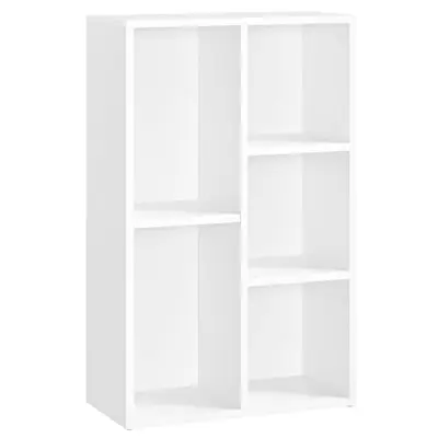 VASAGLE bokhylla, 5-facks barnbokhylla i trä, golvstående förvaringsenhet för mappar, inredning, i barnkammaren, 50 x 24 x 80 cm, vit LBC25WT