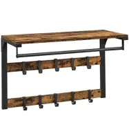 VASAGLE hatthylla, m. 10 krokar och 1 hängstång - brun spånskiva och svart stål