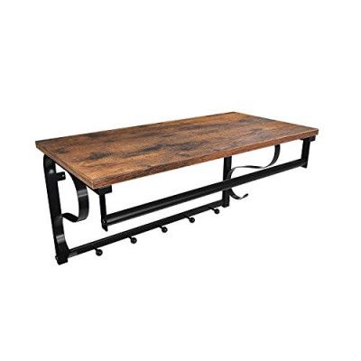 VASAGLE hatthylla, m. 5 krokar och 1 hängstång - brun spånskiva och svart stål