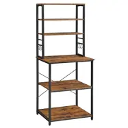 VASAGLE kökshylla, stående hylla för kök, mikrovågshylla, stående, 6 hyllor och 6 krokar, för mikrovågsugn, stålram, industriell design, 40 x 60 x 167 cm, vintagebrun/svart KKS024B01