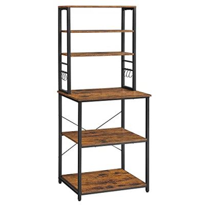 VASAGLE kökshylla, stående hylla för kök, mikrovågshylla, stående, 6 hyllor och 6 krokar, för mikrovågsugn, stålram, industriell design, 40 x 60 x 167 cm, vintagebrun/svart KKS024B01