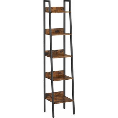 VASAGLE steghylla, 5-facks smal hylla, bokhylla för hemmakontor, vardagsrum, sovrum, kök, industriell, rustik brun och