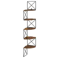 VASAGLE Väggmonterad hörnhylla, flytande hylla i 5 nivåer, bokhylla, för sovrum vardagsrum badrum kök kontor, enkel installation, industriell, rustik brun och svart LLS851B01