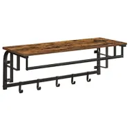 VASAGLE väggmonterad klädhängare med 5 avtagbara krokar, flytande hylla med hängande skena, för hall, sovrum, vardagsrum, rustik brun och svart LCR102B01