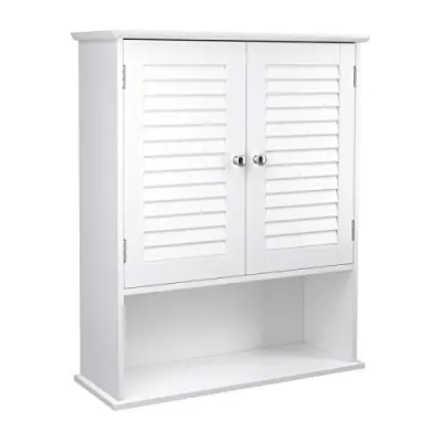 VASAGLE väggskåp för badrum, m. 2 dörrar, 1 hylla, 1 fack - vit MDF