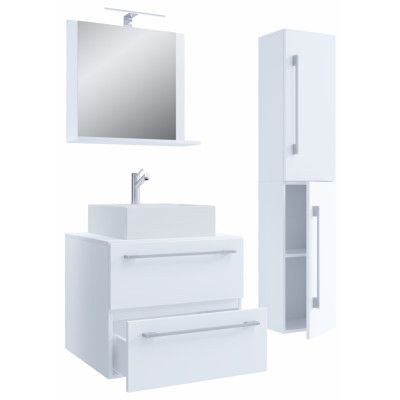 VCM NORDIC Badinos II 60 cm 4-delat tvättställ, m. spegel, handfat, skåp - vit melamin