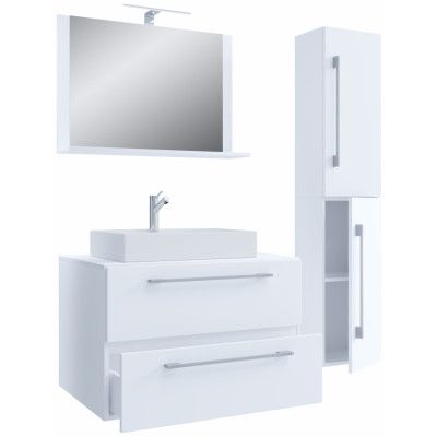 VCM NORDIC Badinos II 80 cm 4-delat tvättställ, m. spegel, handfat, skåp - vit melamin