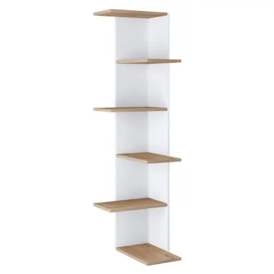 VCM NORDIC Balos XL hörnvägghylla - vit/naturträ