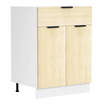 VCM NORDIC Fasola köksunderskåp, m. 2 dörrar, 1 låda, 1 hylla - naturligt/vitt trä (B:60)