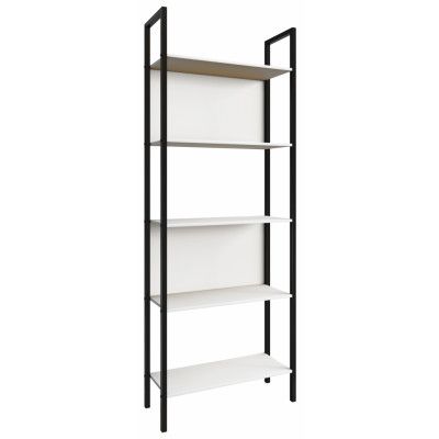 VCM NORDIC Flakos 5-fack bokhylla, med 5 hyllor - vitt trä och metall