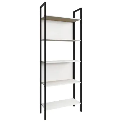 VCM NORDIC Flakos kontorshylla, m. 5 hyllor - vitt trä och metall