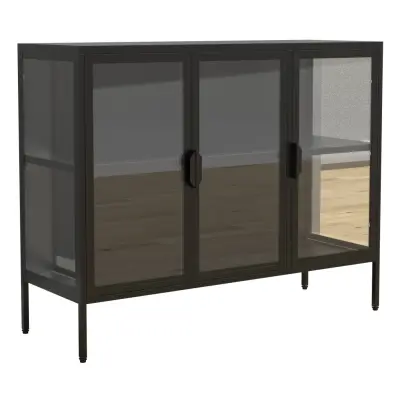 VCM NORDIC Floka L vitrinskåp, m. 3 dörrar och 1 hylla - glas och svart stål