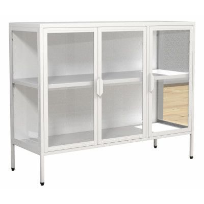 VCM NORDIC Floka L vitrinskåp, m. 3 dörrar och 1 hylla - glas och vitt stål