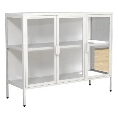 VCM NORDIC Floka L vitrinskåp, m. 3 dörrar och 1 hylla - glas och vitt stål