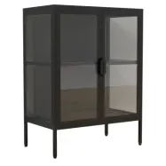 VCM NORDIC Floka S vitrinskåp, m. 2 dörrar och 1 hylla - glas och svart stål