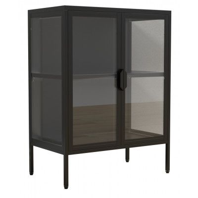 VCM NORDIC Floka S vitrinskåp, m. 2 dörrar och 1 hylla - glas och svart stål