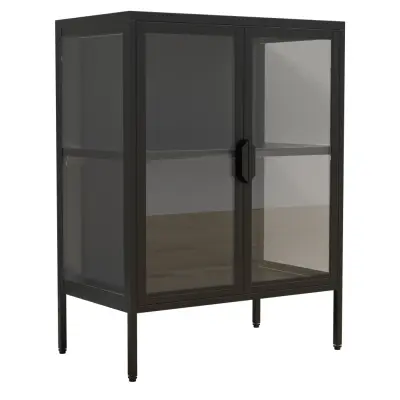 VCM NORDIC Floka S vitrinskåp, m. 2 dörrar och 1 hylla - glas och svart stål