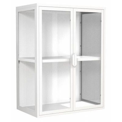 VCM NORDIC Flokas M väggskåp, w. 2 dörrar och 1 hylla - glas och vitt stål