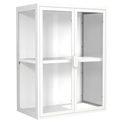 VCM NORDIC Flokas M väggskåp, w. 2 dörrar och 1 hylla - glas och vitt stål