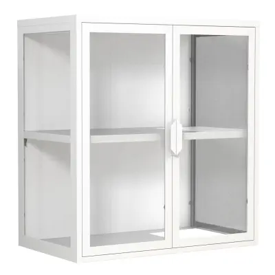 VCM NORDIC Flokas S väggskåp, m. 2 dörrar och 1 hylla - glas och vitt stål