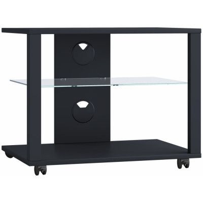 VCM NORDIC Folas M Hi-fi och TV-bord, m. 1 glashylla och hjul - svart trä