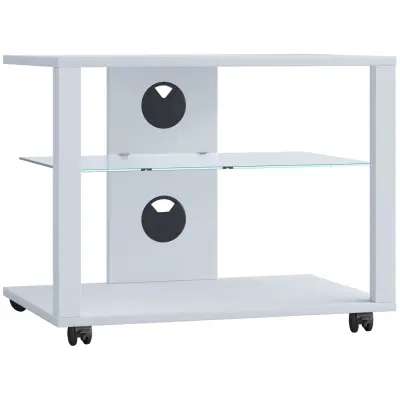 VCM NORDIC Folas M Hi-fi och TV-bord, m. 1 glashylla och hjul - vitt trä