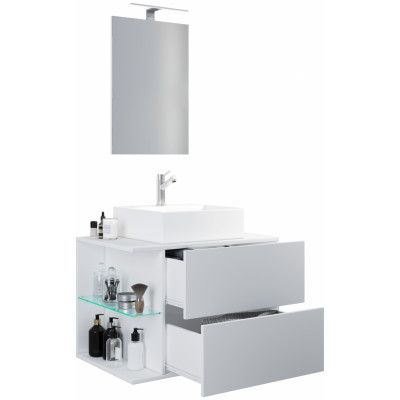 VCM NORDIC Hausa 2 lådor 73 3-delat handfat, m. spegel, keramiskt handfat, 1 hylla - vit melamin