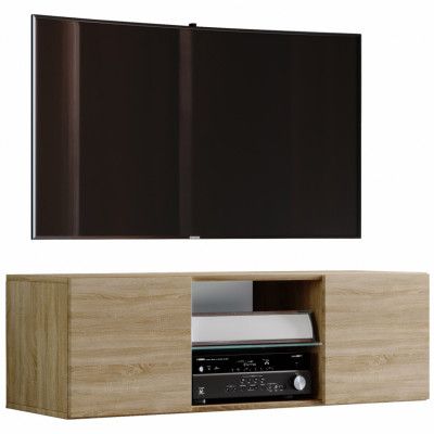 VCM NORDIC Jusa 115 TV-väggskåp, med 2 dörrar och 1 hylla - glas och natur trä