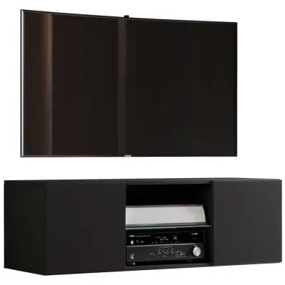 VCM NORDIC Jusa 115 TV väggskåp, med 2 dörrar och 1 hylla - glas och svart trä