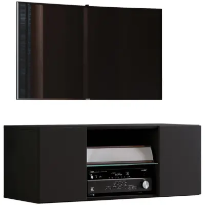 VCM NORDIC Jusa 95 TV-bänk, med 2 luckor och 1 hylla - glas och svart trä