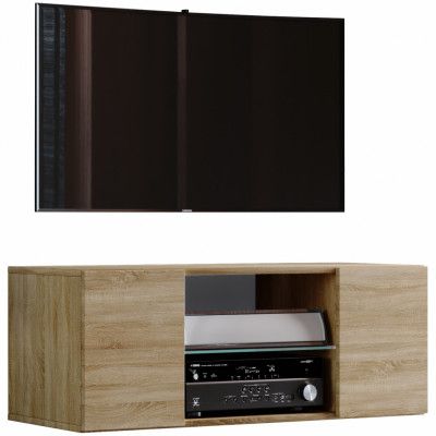 VCM NORDIC Jusa 95 TV-väggskåp, med 2 luckor och 1 hylla - glas och naturträ
