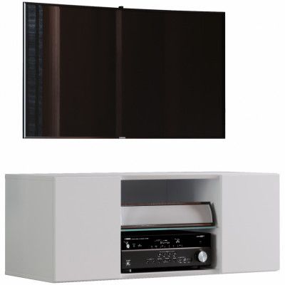 VCM NORDIC Jusa 95 TV-väggskåp, med 2 luckor och 1 hylla - glas och vitt trä