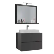 VCM NORDIC Lendas M badrumsmöbler set - spegelglas, keramik och antracitgrå melamin (set om 3)