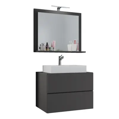 VCM NORDIC Lendas M badrumsmöbler set - spegelglas, keramik och antracitgrå melamin (set om 3)