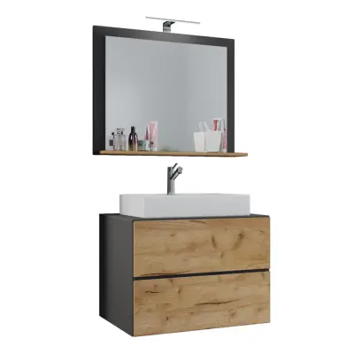 VCM NORDIC Lendas M badrumsmöbler set - spegelglas, keramik och antracitgrå och naturlig melamin (set om 3)