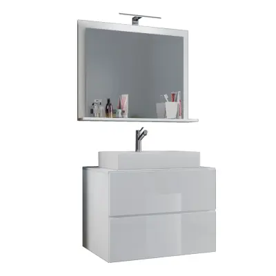 VCM NORDIC Lendas M badrumsmöbler set - spegelglas, keramik och vit melamin (set med 3)