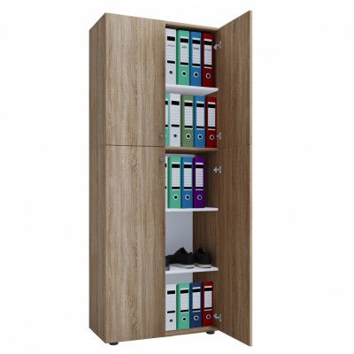 VCM NORDIC Lona bokhylla, med 4 dörrar och 4 hyllor - natur trä