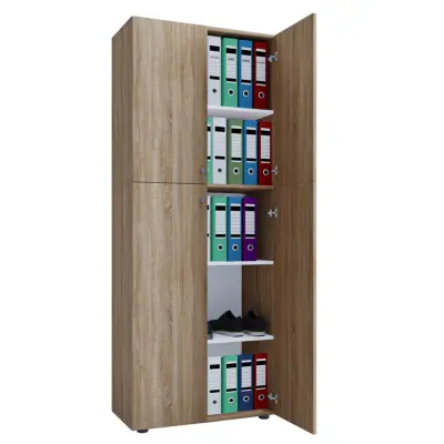 VCM NORDIC Lona bokhylla, med 4 dörrar och 4 hyllor - natur trä