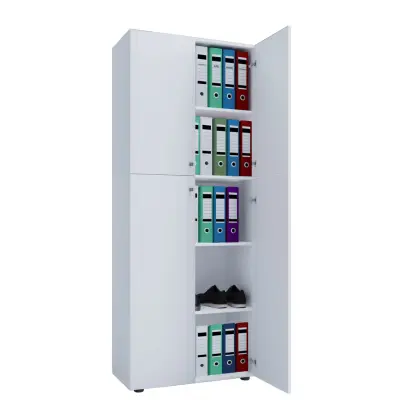 VCM NORDIC Lona bokhylla, med 4 dörrar och 4 hyllor - vitt trä