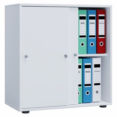 VCM NORDIC Lona L skåp, med 2 skjutdörrar och 1 hylla - vitt trä