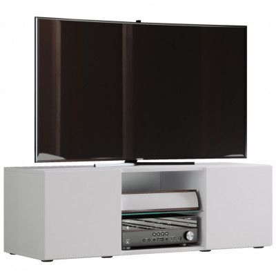 VCM NORDIC Lowina 115 TV-bänk, med 2 dörrar och 1 hylla - glas och vitt trä