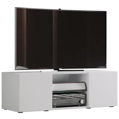 VCM NORDIC Lowina 115 TV-bänk, med 2 dörrar och 1 hylla - glas och vitt trä