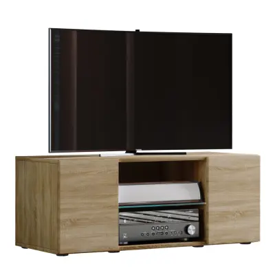 VCM NORDIC Lowina 95 TV-bänk, med 2 dörrar och 1 hylla - glas och natur trä