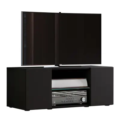 VCM NORDIC Lowina 95 TV-bänk, med 2 dörrar och en hylla - glas och svart trä