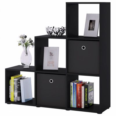 VCM NORDIC Nitas bokhylla, med 6 fack - svart trä