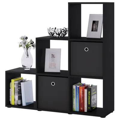 VCM NORDIC Nitas bokhylla, med 6 fack - svart trä