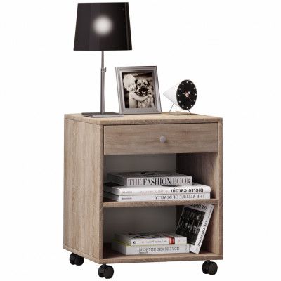 VCM NORDIC Rolda sängbord, med 1 hylla och 1 låda - natur trä