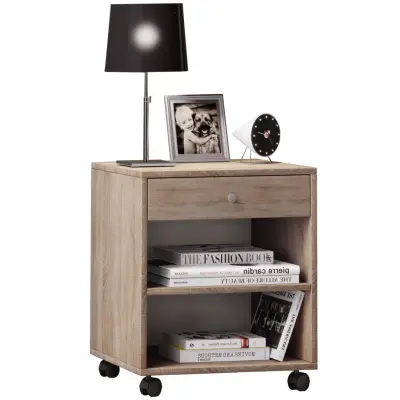 VCM NORDIC Rolda sängbord, med 1 hylla och 1 låda - natur trä